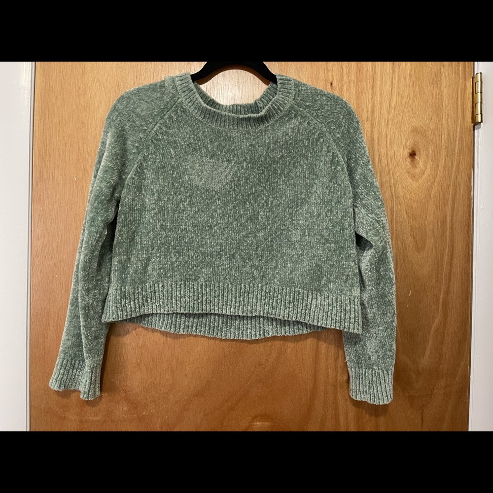 Forever21 Fuzzy Green Crop Top Sweater